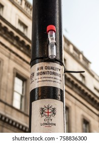 London, November 2017. A  view of an air diffusion tube  monitoring the air quality at Bank Junction, in the City of London.