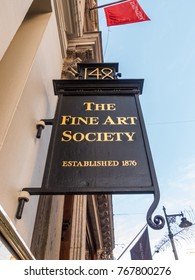 London, November 2017. A View Of The Sign Of The  Fine Art Society, On New Bond Street, In Mayfair.