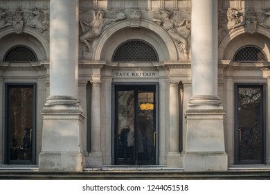 LONDON- NOVEMBER, 2018: Exterior Of The Tate Britain Museum, A Popular Museum Housing Works From British Artists. 