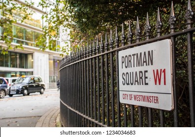 LONDON- NOVEMBER, 2018: Portman Square, A Garden Square In London' West End Off Baker Street And Wigmore Street