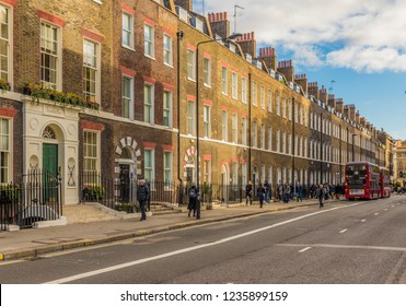 London. November 2018. A View Of Gower Street In Fitrovia In London