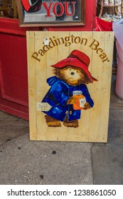 London. November 2018. A View Of A Paddington Bear Painting For Sale At Portobello Market In London