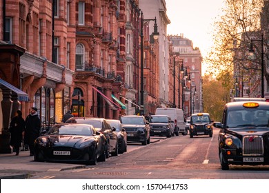 LONDON- NOVEMBER, 2019: Mount Street in Mayfair, a landmark Georgian street and luxury shopping destination
