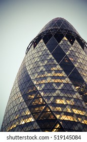 LONDON NOVEMBER 21:Famous skyscraper Gherkin  in City of London at sunset on November 21st, 2015 in London, UK