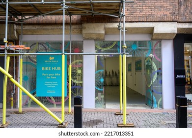 LONDON - November 3, 2020: Scaffolding Outside The Seven Dials Bike Hub, Covent Garden