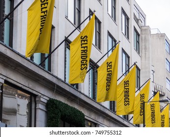 London, October 2017. Flags on the Selfridges store on Oxford street in London. - Shutterstock ID 749755312