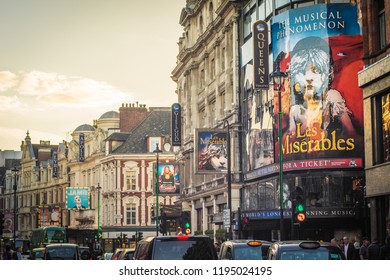 LONDON- OCTOBER, 2018: View Of Busy London West End Theatre Street.