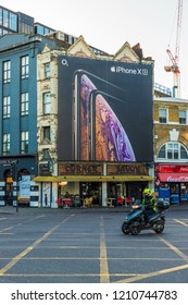 London October 2018. A View Of A Large Roadside Advert For The Iphone Xs In Shoreditch In London