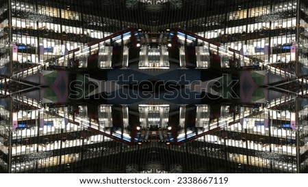 London Offices Skyscrapers and Trains at Night Abstract Kaleidoscope Pattern