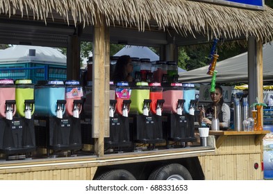 London Ontario, Canada - July 16, 2016: Selling Street Food Truck Of Jolly Rancher Slush In Different Flavors At The Stand For The Country Festival As Editorial