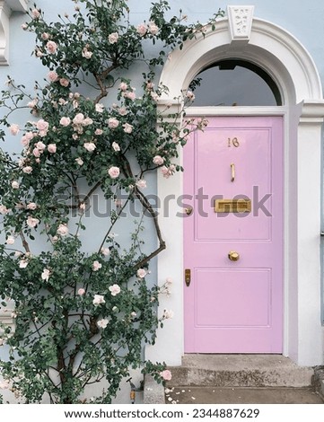 London pink door with roses West London victorian property facade
