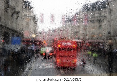 London Rain Red Bus