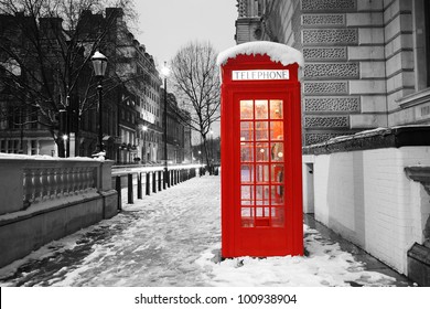 London Red Telephone Booth at dawn - Shutterstock ID 100938904