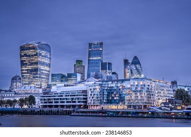 London, Riverside Night View Of The City Financial District