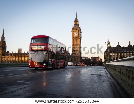 London Routemaster Bus on Westminster Bridge