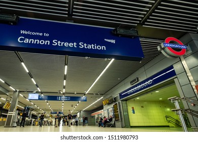 LONDON- SEPTEMBER, 2019: Entrance Of Canon Street Station, A Central London Railway Terminus. 