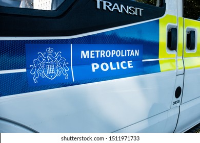 LONDON- SEPTEMBER, 2019: Metropolitan Police Logo On Side Of Van. 