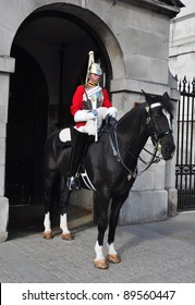 LONDON – SEPTEMBER 24: A cavalry trooper is posted outside the Horse Guards on September 24, 2011 in London, England. The Queens Cavalry was formed for 130 years ago.