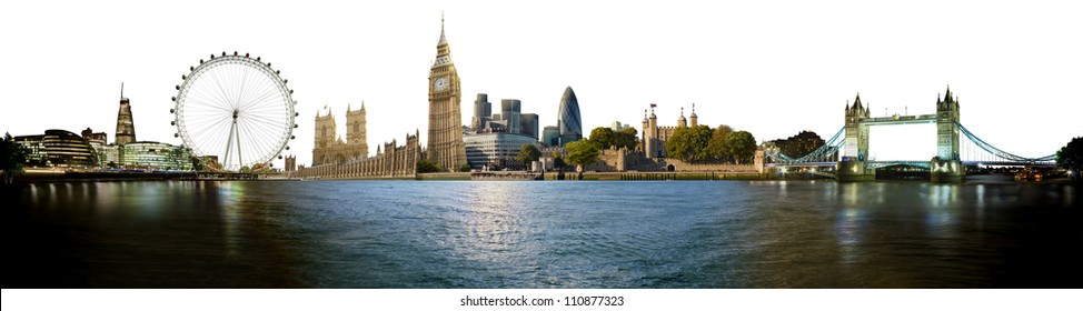 London Skyline, With All Important Buildings And Attractions Of The City