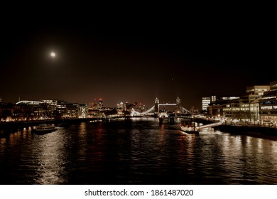 London Skyline Night Reflection Thames