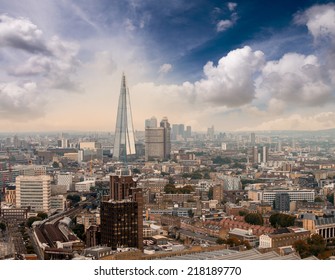 London Skyline At Sunset - Aerial View.