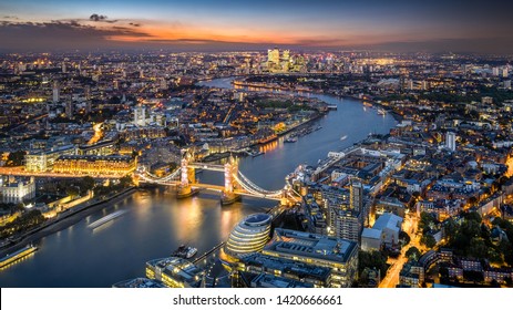 London Skyline with Tower Bridge at twilight - Shutterstock ID 1420666661