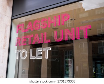 London, Spitalfields, UK. May 14th 2020: A Flagship Retail Unit Shop, To Let Or For Renting. Business Opportunity, Fresh Start To Make Money. London Lockdown Due To Covid-19 Outbreak. 