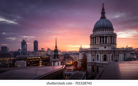 London St. Paul Cathedral View At Sunset