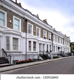 London Street Of 19th Century Victorian Terraced Houses, Without Parked Cars.