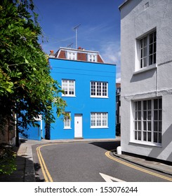 London Street Corner Of Small Terraced Houses, Without Parked Cars.