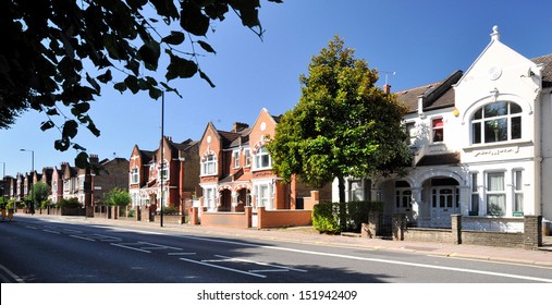 London Street Of Houses Without Traffic.