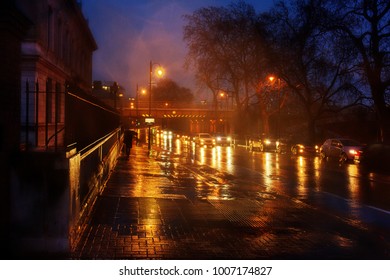 London Street Night Rain