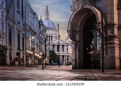London streets. St Paul Cathedral in background. Early morning shoot. 