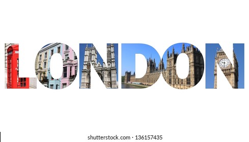 London text written with pictures of landmarks