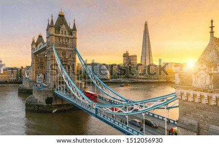 London Tower Bridge, the UK. Sunset with beautiful clouds
