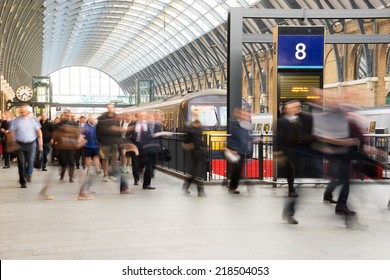 London Train Tube Station Blur People Movement In Rush Hour At King's Cross Station, England, UK