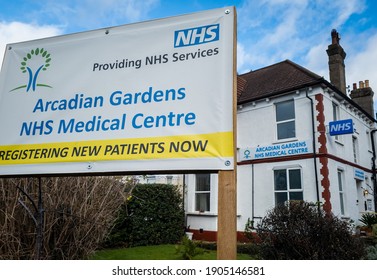 London. UK- 01.29.2021: A Typical General Practitioner Surgery Or Medical Centre In The Capital's Suburb Which Provide NHS Medical Care To The Local Population.