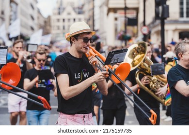 London  UK - 02 07 2022: London Gay Symphonic Winds Celebrating London LGBTQ Pride Parade