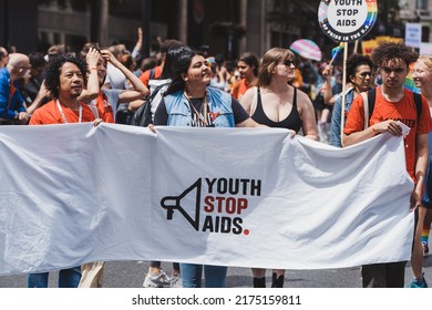 London  UK - 02 07 2022: Youth Shtop AIDS Organization At London LGBTQ Pride Parade