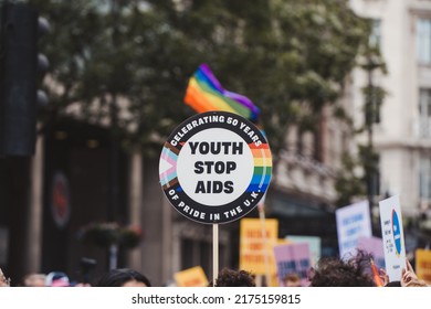 London  UK - 02 07 2022: Youth Shtop AIDS Organization At London LGBTQ Pride Parade