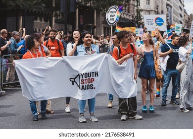 London  UK - 02 07 2022: Youth Shtop AIDS Organization At London LGBTQ Pride Parade