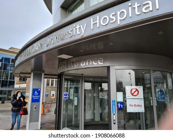 London. UK- 02.02.2021: The Name Sign And Main Entrance Of The North Middlesex University Hospital.