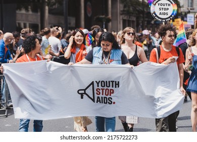 London  UK - 02072022: Youth Shtop AIDS Organization At London LGBTQ Pride Parade