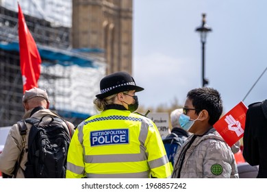 LONDON, UK – 02nd May 2021: We Support NUG Demonstrators March In Support Of The National Unity Government Of Myanmar. Protest After Recent Military Coup And Slaughter Of Burma's Civilians.