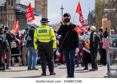 LONDON, UK – 02nd May 2021: We Support NUG Demonstrators March In Support Of The National Unity Government Of Myanmar. Protest After Recent Military Coup And Slaughter Of Burma's Civilians.