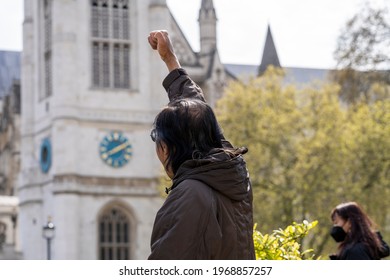 LONDON, UK – 02nd May 2021: We Support NUG Demonstrators March In Support Of The National Unity Government Of Myanmar. Protest After Recent Military Coup And Slaughter Of Burma's Civilians.