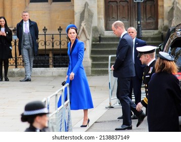 London, UK - 03.14.2022: Kate Catherine Middleton Duchess Of Cambridge And Prince William Duke Of Cambridge Arrive At Commonwealth Day At Westminster Abbey, Westminster, London 