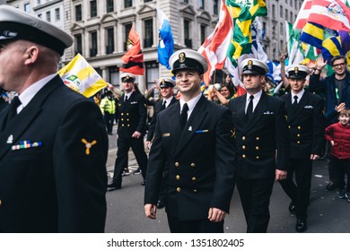 London / UK - 03/17/2019:  Happy Police Officers At St Patrick's Day Parade