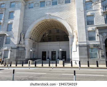 London. UK- 03.29.2021: Exterior View Of The Building Of The British Secret Intelligence Agency MI5 Responsible For Domestic Counter Intelligence And Security.