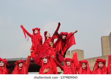 London, UK - 04/17/2019 : Extinction Rebellion Protesters Holding Waterloo Bridge For 3rd Day And Night In Protest Against Climate Change, Over 1000 Arrests By Police Across London Stock Press Photo